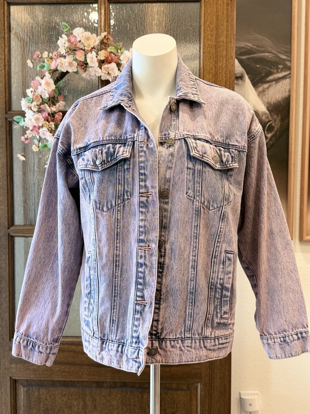 Forever 21 Jeans Jacket Pink Design Accents Woman's Small J0008-0T